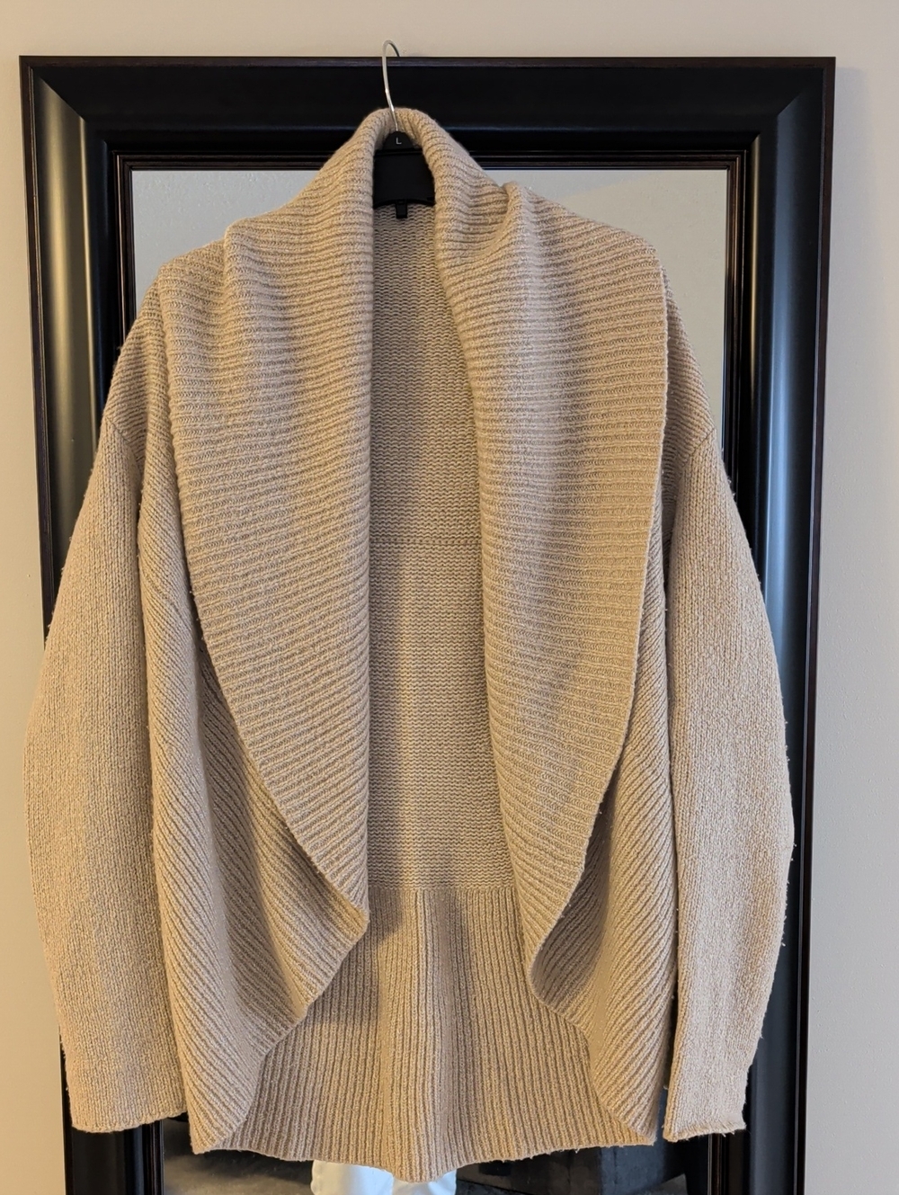 Vince Draped Open-Front Wool Blend Cardigan in Light Beige